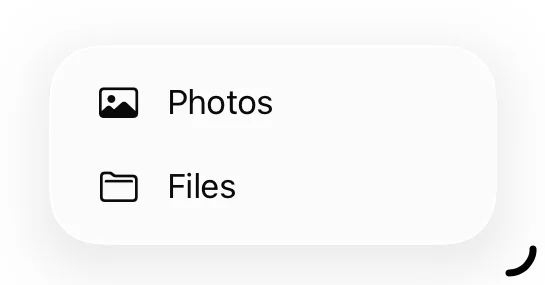 The Import menu with Photos and Files choices