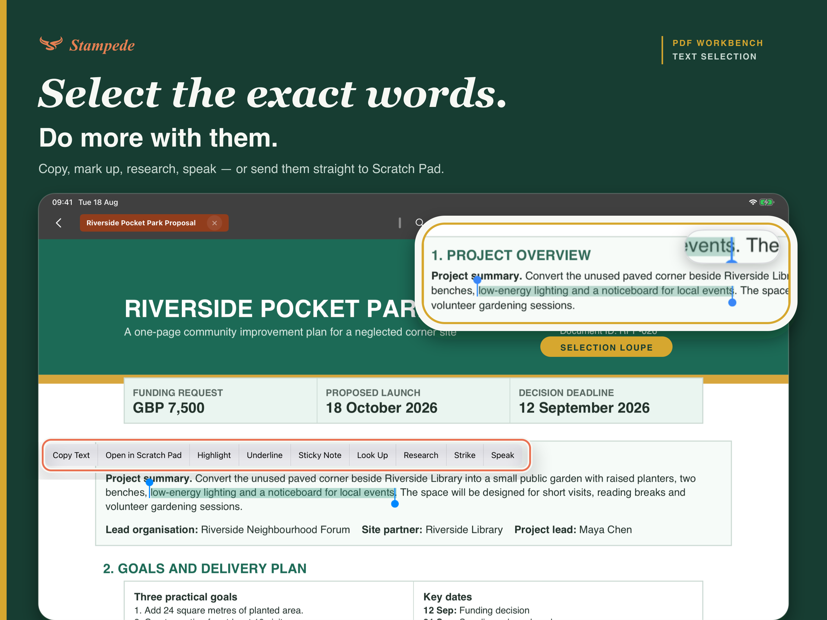 Text selected on the page with the annotation menu open